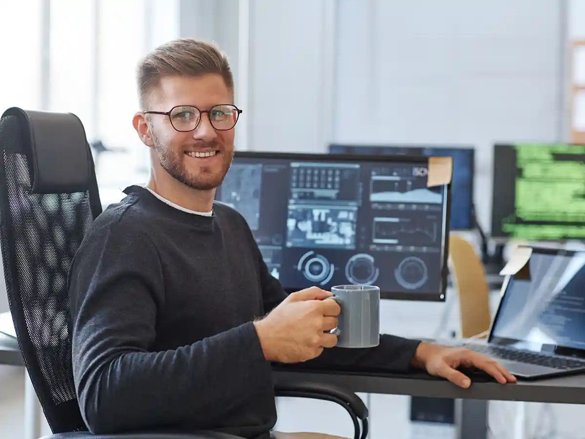 Cybersecurity expert at his desk