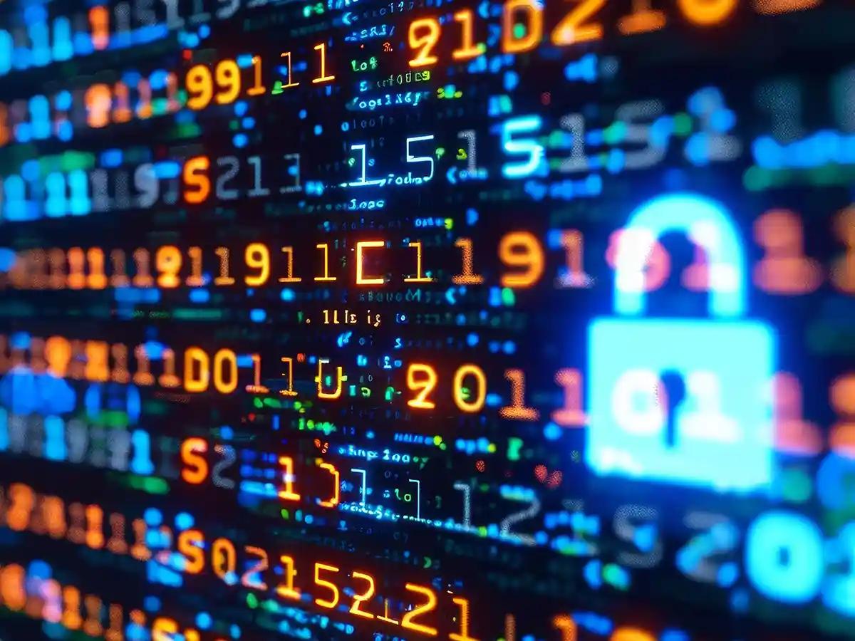 An abstract image of a lock and computer code